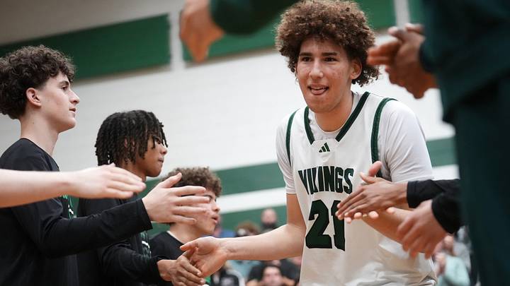 Sunnyslope Vikings forward Darius Wabbington (21) is introduced before playing the Millennium Tigers at Sunnyslope High School on Jan. 21, 2026.