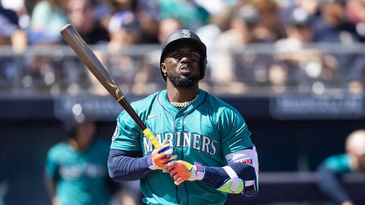 Seattle Mariners outfielder Randy Arozarena against the San Diego Padres during a spring training game at Peoria Sports Complex on March 15.