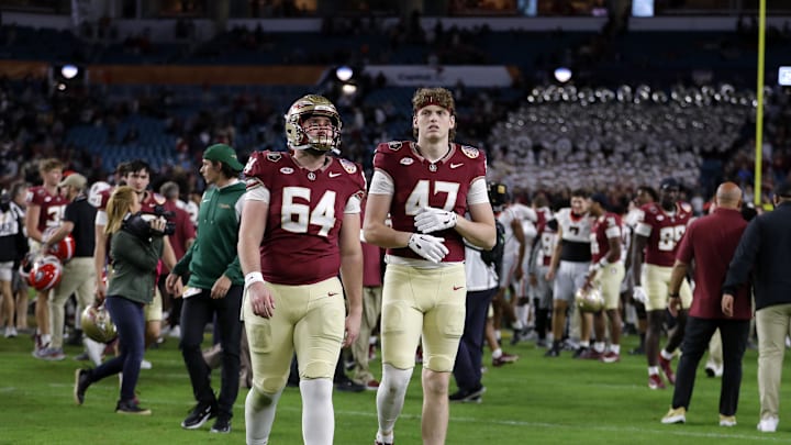 Dec 30, 2023; Miami Gardens, FL, USA; Florida State Seminoles offensive lineman David Stickle (64)