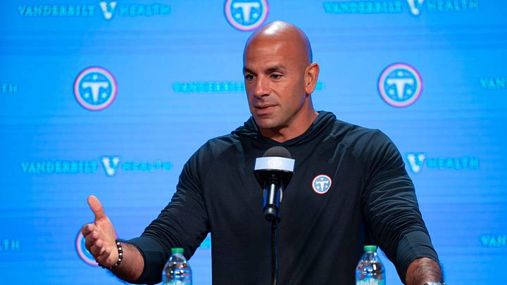 Tennessee Titans coach Robert Saleh speaks with the media before the Titans Rookie Camp Day 1 at Vanderbilt Health Football Center in Nashville, Tenn., Friday, May 1, 2026.