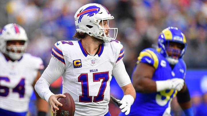 Dec 8, 2024; Inglewood, California, USA; Buffalo Bills quarterback Josh Allen (17) runs the ball against the against the Los Angeles Rams during the first half at SoFi Stadium. Mandatory Credit: Gary A. Vasquez-Imagn Images Dec 8, 2024; Inglewood, California, USA; Buffalo Bills quarterback Josh Allen (17) runs the ball against the against the Los Angeles Rams during the first half at SoFi Stadium. Mandatory Credit: Gary A. Vasquez-Imagn Images