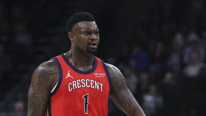Feb 26, 2026; Salt Lake City, Utah, USA; New Orleans Pelicans forward Zion Williamson (1) reacts after a play against the Utah Jazz during the first half at Delta Center. Mandatory Credit: Rob Gray-Imagn Images