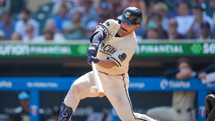 Sep 14, 2025; Minneapolis, Minnesota, USA; Minnesota Twins second base Mickey Gasper (11) grounds out on a pitch from Arizona Diamondbacks pitcher Nabil Crismatt (61) in the fourth inning at Target Field. Mandatory Credit: Matt Blewett-Imagn Images Sep 14, 2025; Minneapolis, Minnesota, USA; Minnesota Twins second base Mickey Gasper (11) grounds out on a pitch from Arizona Diamondbacks pitcher Nabil Crismatt (61) in the fourth inning at Target Field. Mandatory Credit: Matt Blewett-Imagn Images