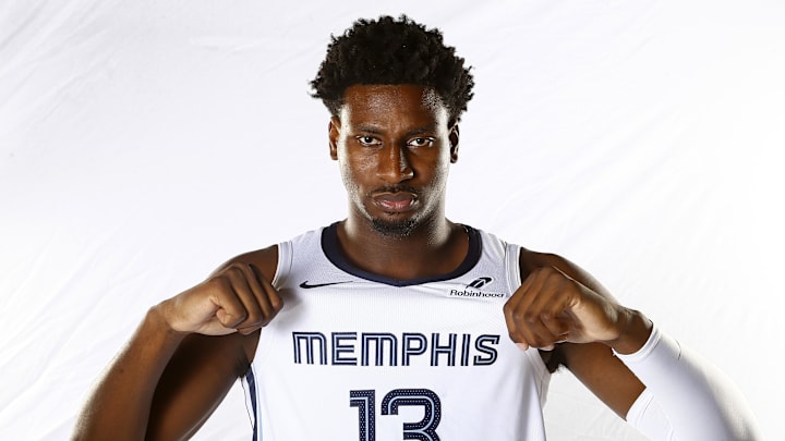 Sep 30, 2024; Memphis, TN, USA; Memphis Grizzlies forward Jaren Jackson Jr. (13) during media day at FedEx Forum. Mandatory Credit: Petre Thomas-Imagn Images