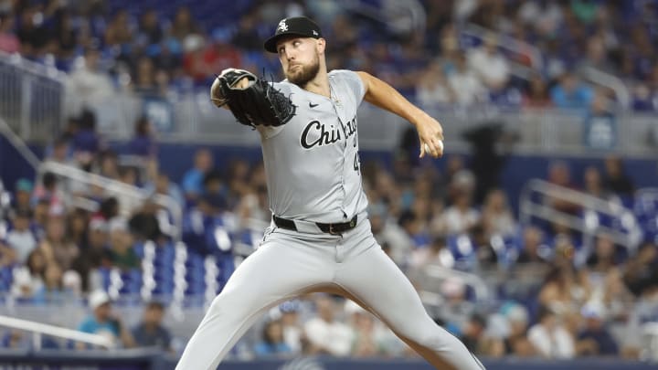 Jul 6, 2024; Miami, Florida, USA; Chicago White Sox starting pitcher Garrett Crochet (45) pitches against the Miami Marlins during the second inning at loanDepot Park. Mandatory Credit: Rhona Wise-USA TODAY Sports Jul 6, 2024; Miami, Florida, USA; Chicago White Sox starting pitcher Garrett Crochet (45) pitches against the Miami Marlins during the second inning at loanDepot Park. Mandatory Credit: Rhona Wise-USA TODAY Sports