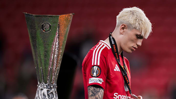Alejandro Garnacho of Manchester United FC looks dejected...