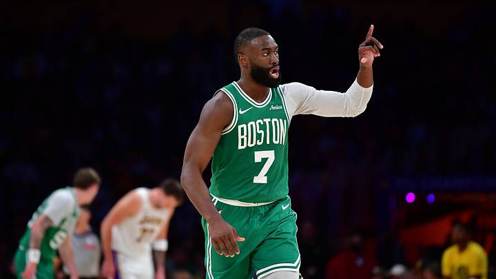 Feb 22, 2026; Los Angeles, California, USA; Boston Celtics guard Jaylen Brown (7) reacts after scoring three point basket against the Los Angeles Lakers during the second half at Crypto.com Arena. Mandatory Credit: Gary A. Vasquez-Imagn Images Feb 22, 2026; Los Angeles, California, USA; Boston Celtics guard Jaylen Brown (7) reacts after scoring three point basket against the Los Angeles Lakers during the second half at Crypto.com Arena. Mandatory Credit: Gary A. Vasquez-Imagn Images