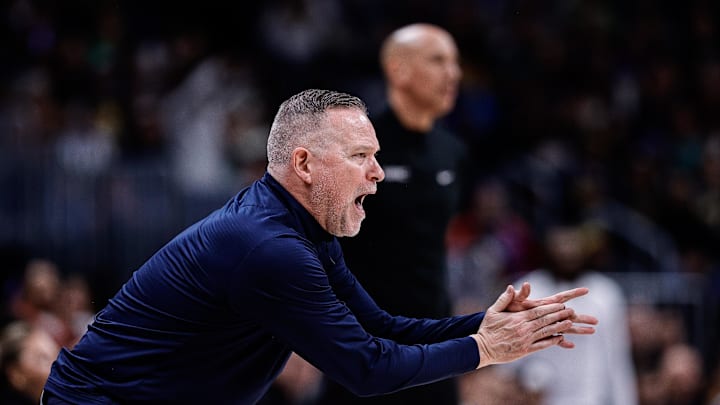 Mar 5, 2025; Denver, Colorado, USA; Denver Nuggets head coach Michael Malone reacts in the fourth quarter against the Sacramento Kings at Ball Arena. Mandatory Credit: Isaiah J. Downing-Imagn Images Mar 5, 2025; Denver, Colorado, USA; Denver Nuggets head coach Michael Malone reacts in the fourth quarter against the Sacramento Kings at Ball Arena. Mandatory Credit: Isaiah J. Downing-Imagn Images