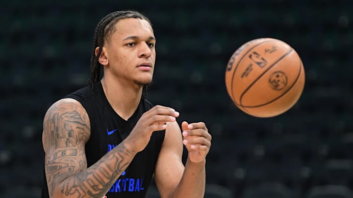 Orlando Magic forward Paolo Banchero (5) warms up before game against the Milwaukee Bucks at Fiserv Forum. 