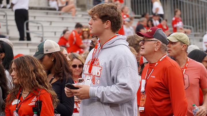 Poquoson offensive lineman Carter Jones attends the Ohio State Buckeyes' football game against Ohio University at Ohio Stadium on Sept. 13, 2025. Poquoson offensive lineman Carter Jones attends the Ohio State Buckeyes' football game against Ohio University at Ohio Stadium on Sept. 13, 2025.