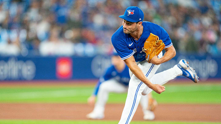 Sep 28, 2022; Toronto, Ontario, CAN; Toronto Blue Jays starting pitcher Mitch White (45) throws a