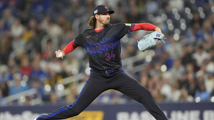 May 22, 2026; Toronto, Ontario, CAN; Toronto Blue Jays starting pitcher Kevin Gausman (34) pitches to the Pittsburgh Pirates during the first inning at Rogers Centre. Mandatory Credit: John E. Sokolowski-Imagn Images