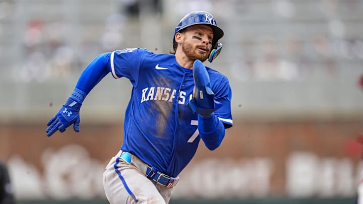 Mar 29, 2026; Cumberland, Georgia, USA; Kansas City Royals shortstop Bobby Witt Jr. (7) runs the bases against the Atlanta Braves during the eighth inning at Truist Park. Mandatory Credit: Dale Zanine-Imagn Images Mar 29, 2026; Cumberland, Georgia, USA; Kansas City Royals shortstop Bobby Witt Jr. (7) runs the bases against the Atlanta Braves during the eighth inning at Truist Park. Mandatory Credit: Dale Zanine-Imagn Images