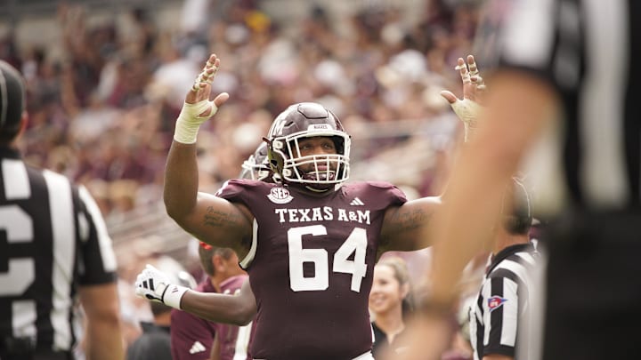 Oct 28, 2023; College Station, Texas, USA; Texas A&M Aggies offensive lineman Layden Robinson