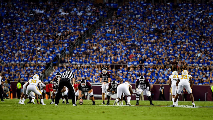 Sep 4, 2021; College Station, Texas, USA; Fans pack the stands at the game between the Texas Sep 4, 2021; College Station, Texas, USA; Fans pack the stands at the game between the Texas
