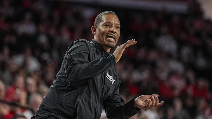 Feb 28, 2026; Athens, Georgia, USA; South Carolina Gamecocks head coach Lamont Paris reacts on the sideline during the game against the Georgia Bulldogs during the second half at Stegeman Coliseum. Mandatory Credit: Dale Zanine-Imagn Images