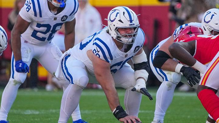 Nov 23, 2025; Kansas City, Missouri, USA; Indianapolis Colts center Tanor Bortolini (60) lines up against the Kansas City Chiefs during the game at GEHA Field at Arrowhead Stadium. Mandatory Credit: Denny Medley-Imagn Images Nov 23, 2025; Kansas City, Missouri, USA; Indianapolis Colts center Tanor Bortolini (60) lines up against the Kansas City Chiefs during the game at GEHA Field at Arrowhead Stadium. Mandatory Credit: Denny Medley-Imagn Images