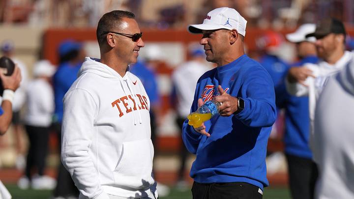 Oct 17, 2026; Austin, Texas, USA; Texas Longhorns Head Coach Steve Sarkisian talks with Florida Gators Head Coach Jon Sumrall before a game at Darrell K Royal-Texas Memorial Stadium. Mandatory Credit: Scott Wachter-Imagn Images Oct 17, 2026; Austin, Texas, USA; Texas Longhorns Head Coach Steve Sarkisian talks with Florida Gators Head Coach Jon Sumrall before a game at Darrell K Royal-Texas Memorial Stadium. Mandatory Credit: Scott Wachter-Imagn Images