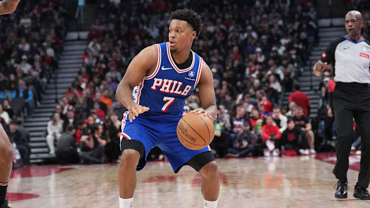 Mar 31, 2024; Toronto, Ontario, CAN; Philadelphia 76ers guard Kyle Lowry (7) controls the ball