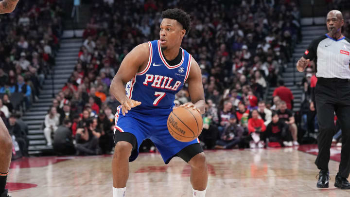 Mar 31, 2024; Toronto, Ontario, CAN; Philadelphia 76ers guard Kyle Lowry (7) controls the ball Mar 31, 2024; Toronto, Ontario, CAN; Philadelphia 76ers guard Kyle Lowry (7) controls the ball