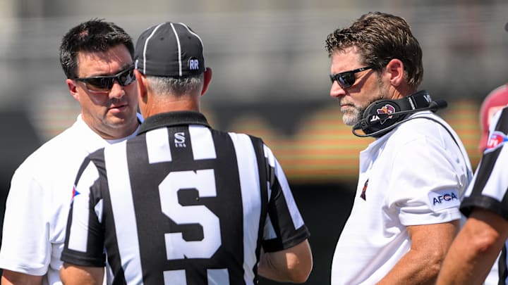 Aug 31, 2024; Nashville, Tennessee, USA;  Virginia Tech Hokies head coach Brent Pry during the second half at FirstBank Stadium. Mandatory Credit: Steve Roberts-USA TODAY Sports