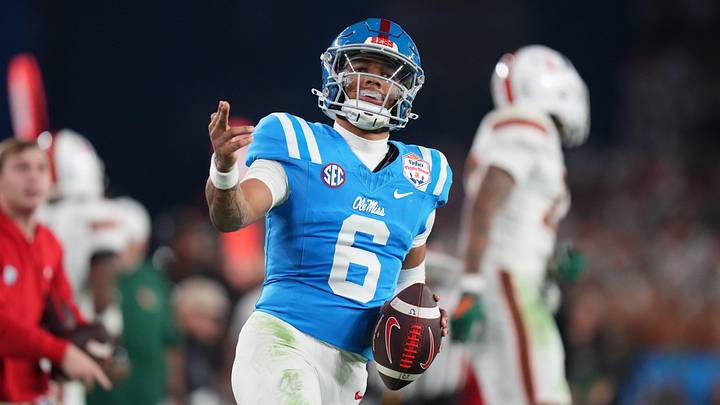 Ole Miss Rebels quarterback Trinidad Chambliss (6) signals a first down after his run against the Miami Hurricanes during their Vrbo Fiesta Bowl matchup at State Farm Stadium on Jan. 8, 2026. Ole Miss Rebels quarterback Trinidad Chambliss (6) signals a first down after his run against the Miami Hurricanes during their Vrbo Fiesta Bowl matchup at State Farm Stadium on Jan. 8, 2026.
