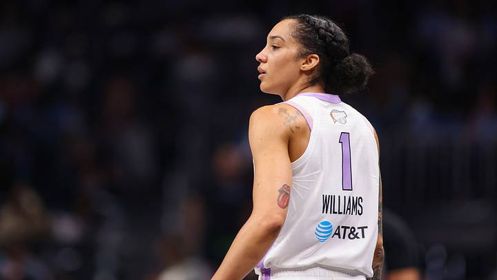 Oct 29, 2026; Atlanta, Georgia, USA; Golden State Valkyries forward Gabby Williams (1) in action against the Atlanta Dream in the first quarter during game six of the 2026 WNBA Finals at State Farm Arena. Mandatory Credit: Brett Davis-Imagn Images