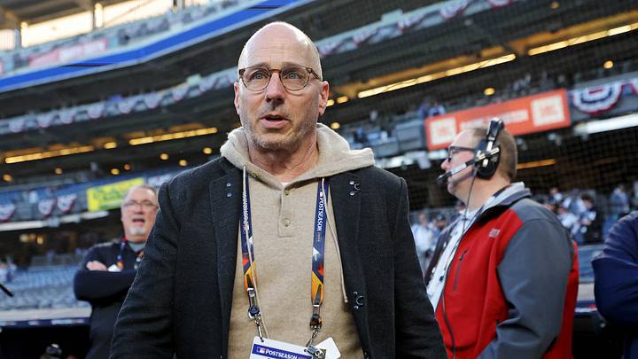 New York Yankees general manager Brian Cashman walks on the field before game three of the 2024 MLB World Series between the New York Yankees and the Los Angeles Dodgers at Yankee Stadium.