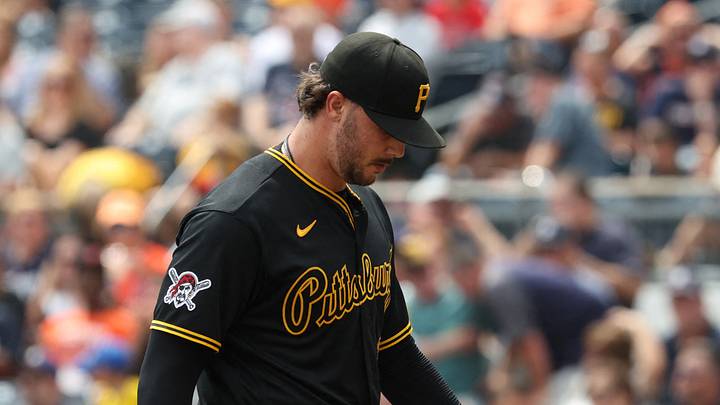 Aug 19, 2026; Pittsburgh, Pennsylvania, USA; Pittsburgh Pirates starting pitcher Paul Skenes (30) walks off of the field after being removed from the game against the Detroit Tigers in the fifth inning at PNC Park. Mandatory Credit: Charles LeClaire-Imagn Images