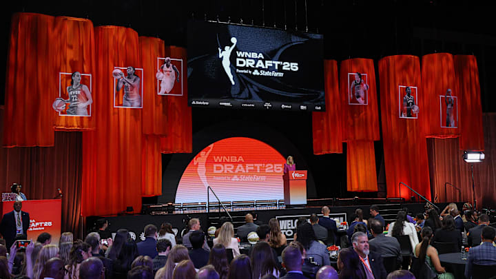 Apr 14, 2025; New York, New York, USA; WNBA commissioner Cathy Engelbert during the 2025 WNBA Draft at The Shed at Hudson Yards. Mandatory Credit: Vincent Carchietta-Imagn Images