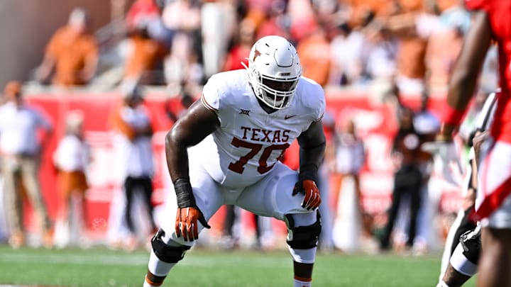 Oct 21, 2023; Houston, Texas, USA; Texas Longhorns offensive lineman Christian Jones (70)