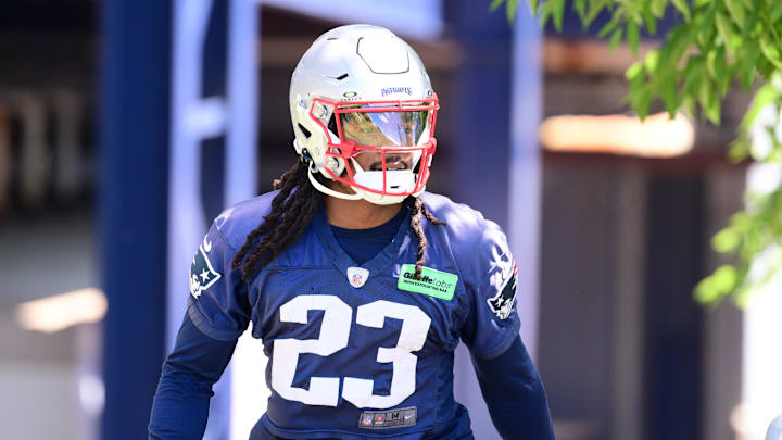 Jun 10, 2024; Foxborough, MA, USA; New England Patriots safety Kyle Dugger (23) walks to the practice fields for minicamp at Gillette Stadium. Mandatory Credit: Eric Canha-Imagn Images Jun 10, 2024; Foxborough, MA, USA; New England Patriots safety Kyle Dugger (23) walks to the practice fields for minicamp at Gillette Stadium. Mandatory Credit: Eric Canha-Imagn Images