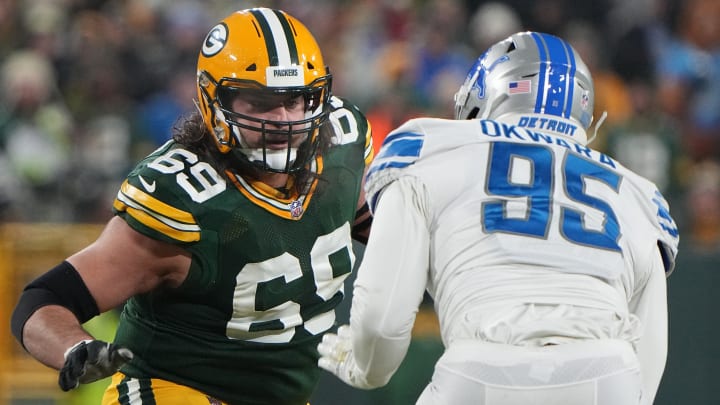 Green Bay Packers offensive tackle David Bakhtiari (69) provides pass protection while covering Detroit Lions linebacker Romeo Okwara (95) during the second quarter Sunday, January 8, 2023 at Lambeau Field in Green Bay, Wis. the Detroit Lions beat the Green Bay Packers 20-16.
Packers08 7 Green Bay Packers offensive tackle David Bakhtiari (69) provides pass protection while covering Detroit Lions linebacker Romeo Okwara (95) during the second quarter Sunday, January 8, 2023 at Lambeau Field in Green Bay, Wis. the Detroit Lions beat the Green Bay Packers 20-16.
Packers08 7