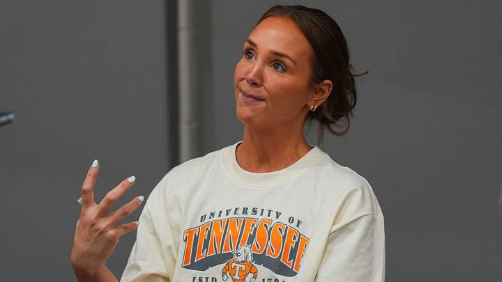 Tennessee women’s basketball caoch Kim Caldwell speaks during an interview at the Tennessee Lady Vols basketball media day at Pratt Pavilion on Oct. 22, 2026.