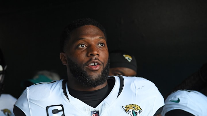 Nov 3, 2024; Philadelphia, Pennsylvania, USA; Jacksonville Jaguars defensive end Josh Hines-Allen (41) in the tunnel against the Philadelphia Eagles at Lincoln Financial Field. Mandatory Credit: Eric Hartline-Imagn Images