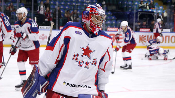 Dmitry Gamzin (33) CSKA Hockey Club seen in action during...