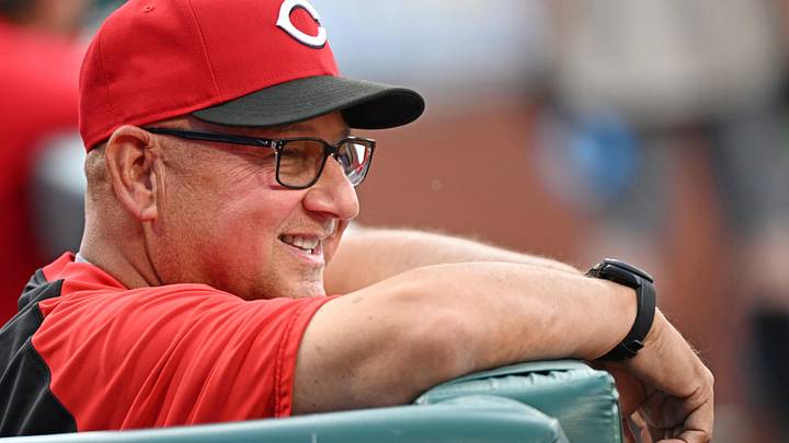 May 19, 2026; Philadelphia, Pennsylvania, USA; Cincinnati Reds manager Terry Francona (77) in the dugout against the Philadelphia Phillies at Citizens Bank Park. Mandatory Credit: Eric Hartline-Imagn Images