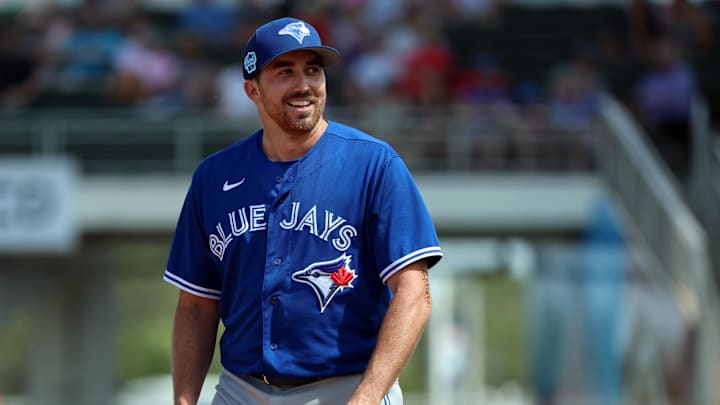 Mar 10, 2023; Fort Myers, Florida, USA;  Toronto Blue Jays starting pitcher Zach Thompson (46)
