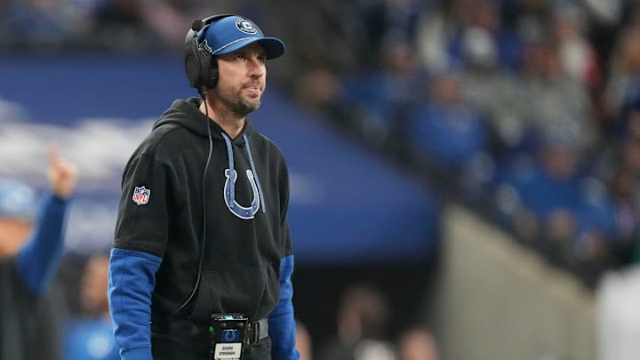 Indianapolis Colts quarterback Joe Flacco (15) looks out on the field Sunday, Jan. 5, 2025, during a game against the Jacksonville Jaguars at Lucas Oil Stadium in Indianapolis.