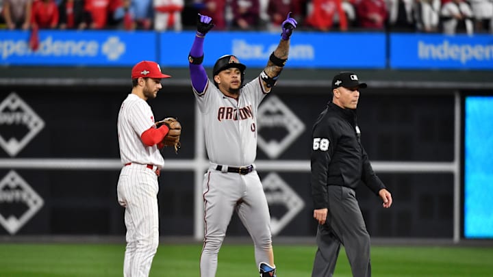 Oct 24, 2023; Philadelphia, Pennsylvania, USA; Arizona Diamondbacks second baseman Ketel Marte (4)