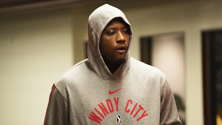 Mar 18, 2023; Chicago, Illinois, USA; Chicago Bulls forward Terry Taylor waits into the building before the game against the Miami Heat at United Center. Mandatory Credit: David Banks-Imagn Images