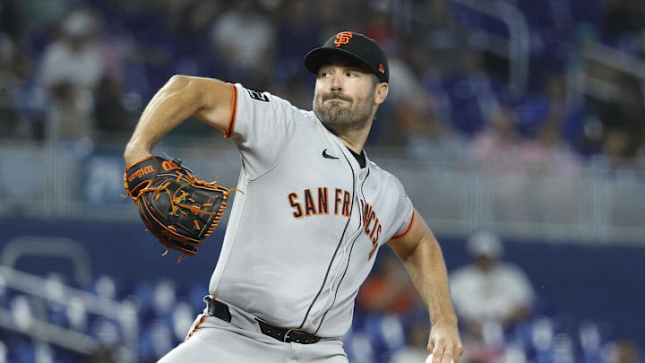 May 31, 2025; Miami, Florida, USA; San Francisco Giants relief pitcher Kyle Harrison (45) pitches against the Miami Marlins during the first inning at loanDepot Park. Mandatory Credit: Rhona Wise-Imagn Images May 31, 2025; Miami, Florida, USA; San Francisco Giants relief pitcher Kyle Harrison (45) pitches against the Miami Marlins during the first inning at loanDepot Park. Mandatory Credit: Rhona Wise-Imagn Images