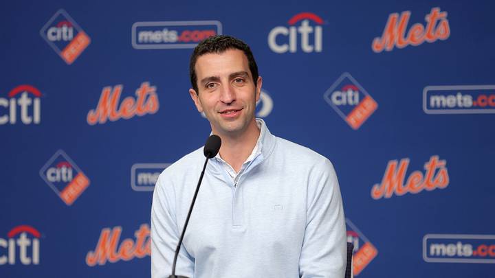 Aug 17, 2026; New York City, New York, USA; New York Mets president of baseball operations David Stearns speaks to the media before a game against the San Diego Padres at Citi Field. Mandatory Credit: Brad Penner-Imagn Images