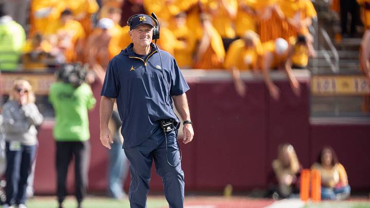 Oct 3, 2026; Minneapolis, Minnesota, USA;  Michigan Wolverines head coach Kyle Whittingham reacts to a play against the Minnesota Golden Gophers in the second quarter at Huntington Bank Stadium.  Mandatory Credit: Matt Blewett-Imagn Images