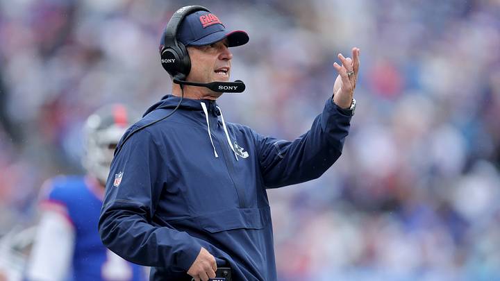 Oct 4, 2026; East Rutherford, New Jersey, USA; New York Giants head coach John Harbaugh reacts during the second quarter against the Arizona Cardinals at MetLife Stadium. Oct 4, 2026; East Rutherford, New Jersey, USA; New York Giants head coach John Harbaugh reacts during the second quarter against the Arizona Cardinals at MetLife Stadium.