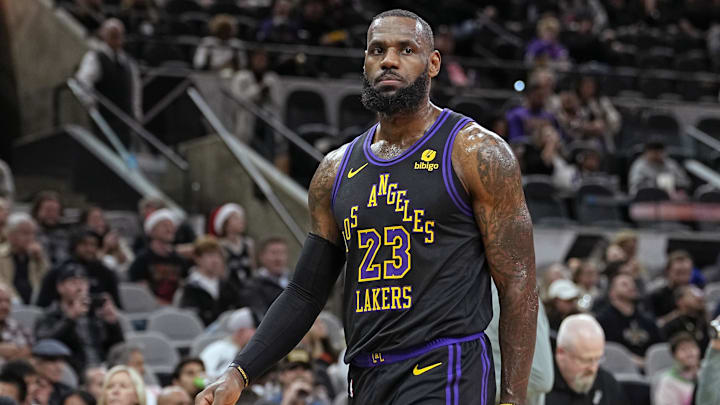 Dec 15, 2023; San Antonio, Texas, USA; Los Angeles Lakers guard LeBron James (23) during the first half against the San Antonio Spurs at Frost Bank Center. Mandatory Credit: Scott Wachter-Imagn Images