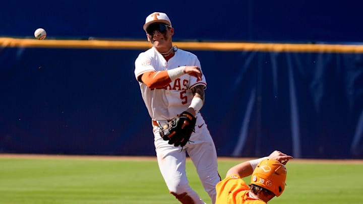 Texas infielder Ethan Mendoza at the SEC Baseball Tournament at the Hoover Met.