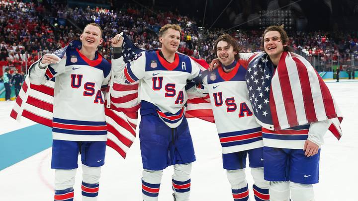 The Hughes and Tkachuk brothers after winning Gold at the 2026 Winter Olympics The Hughes and Tkachuk brothers after winning Gold at the 2026 Winter Olympics