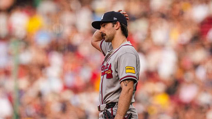 May 26, 2026; Boston, Massachusetts, USA;  Atlanta Braves pitcher Spencer Strider (99) on the mound against the Boston Red Sox in the first inning at Fenway Park. Mandatory Credit: David Butler II-Imagn Images