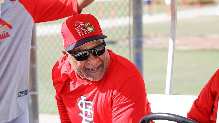Feb 16, 2026; Jupiter, FL, USA; St. Louis St. Louis Cardinals hall of famer Ozzie Smith (right) visits camp during spring training workouts at Roger Dean Stadium. Mandatory Credit: Reinhold Matay-Imagn Images Feb 16, 2026; Jupiter, FL, USA; St. Louis St. Louis Cardinals hall of famer Ozzie Smith (right) visits camp during spring training workouts at Roger Dean Stadium. Mandatory Credit: Reinhold Matay-Imagn Images